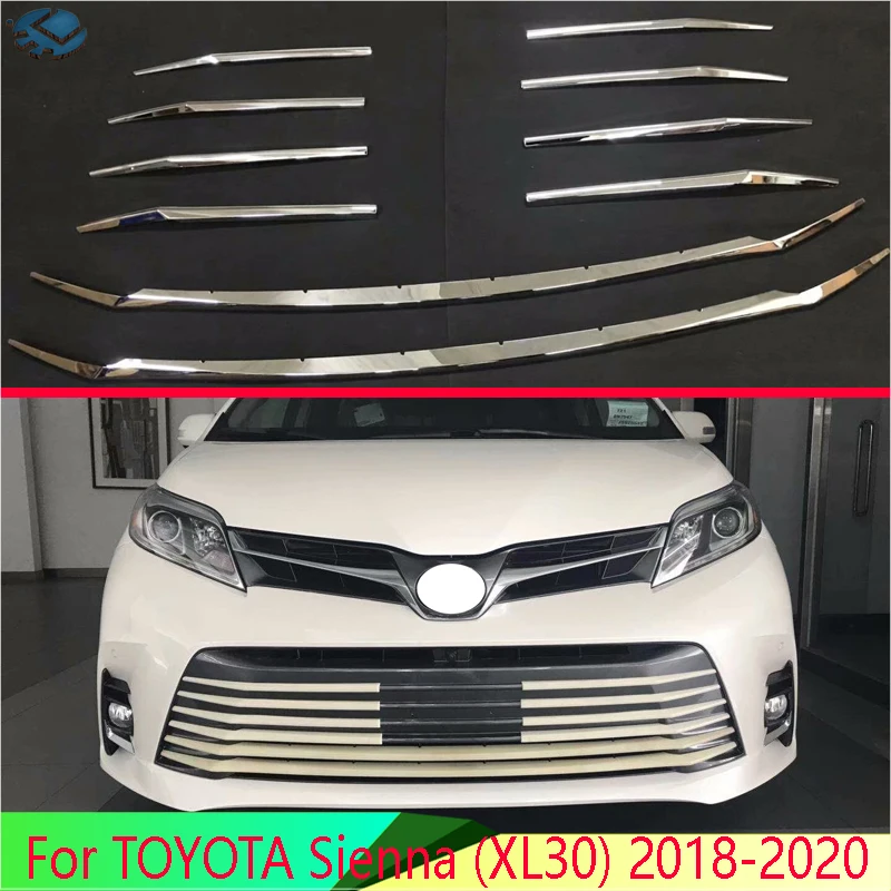 

For TOYOTA Sienna (XL30) 2018-2020 ABS Chrome Front Center Mesh Grille Grill Cover Radiator Strip Trim Decoration Car Styling