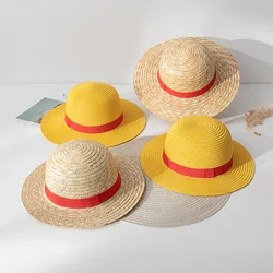 Brdwn Luffy Unisex Gele Platte Stro Hals Koord Japanse Cartoon Rekwisieten Cosplay Hoed