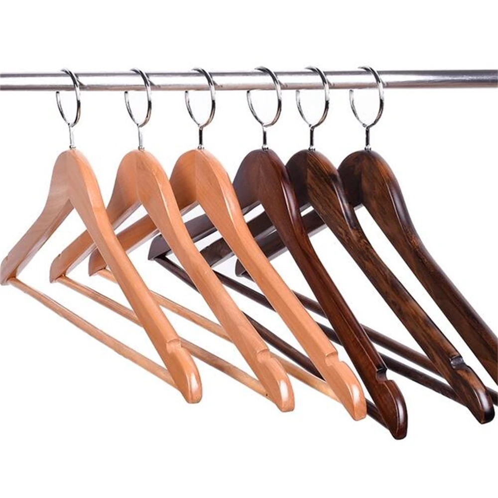 10 Pcs Hotels Anti-theft Coat Wooden Hangers Enclosed Hook Ring Windbreaker Clothing Hanging Wooden Racks