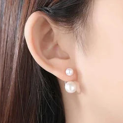 925 Sterling SIlver Earrings Natural Freshwater Double Pearl Stud Earrings For Women Jewelry Fashion Gifts 2021 Korea Trend