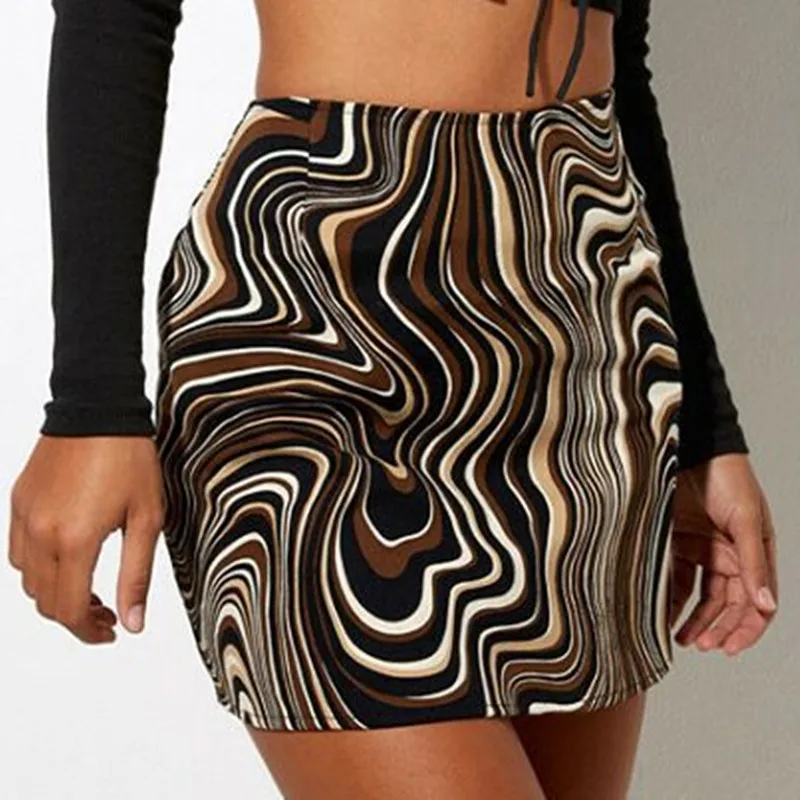 SKMY Women Skirt 2024 New Harajuku Clothes Summer Fashion Paisley Striped Print Stretch High Waist Bodycon Pencil Mini Skirts