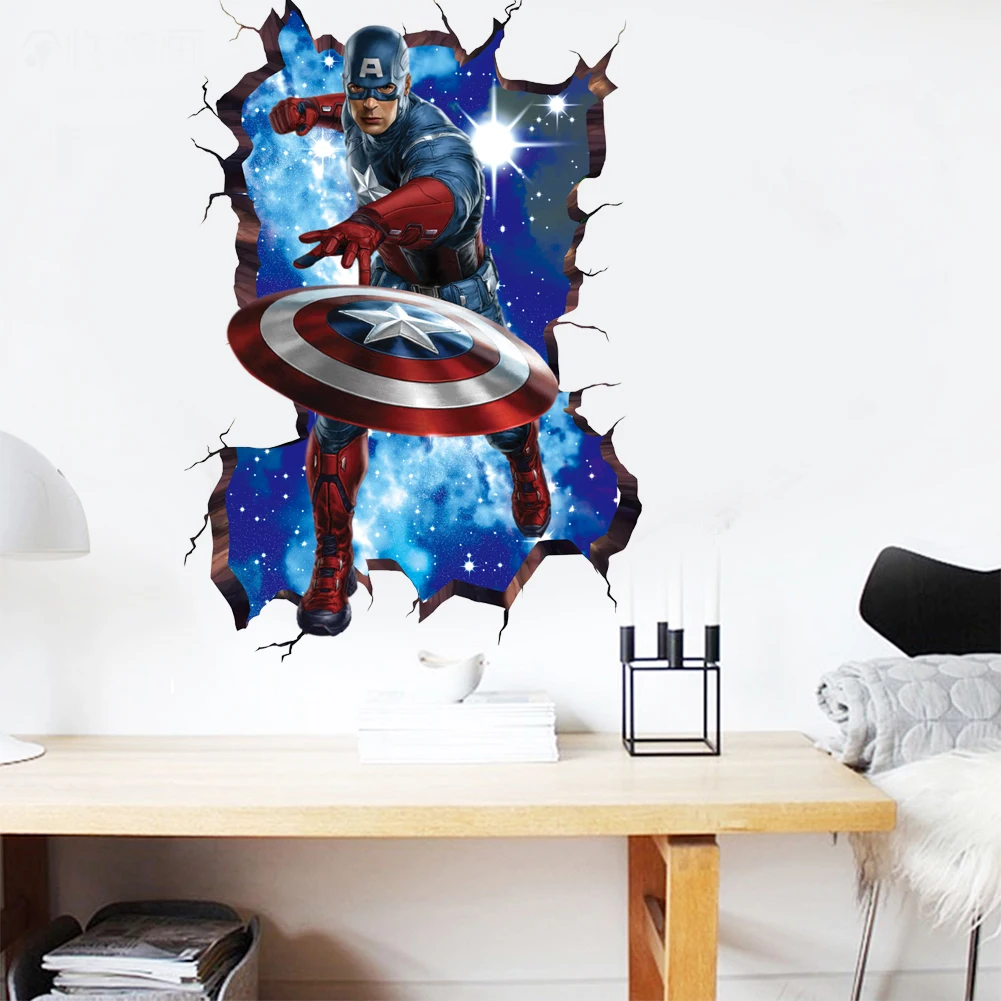 3D Avengers Captain America Cartoon Naklejki ścienne do pokoju dziecięcego Super Heroes Dekoracje PVC Home Decor Fototapeta Plakaty artystyczne