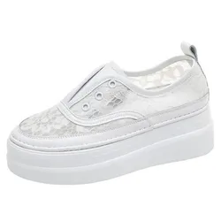 2025 Spring Summer Mesh Lace Platform Shoes Women Casual Sandals Fashion White Shoes Elegant Temperament Breathable Sneaker Shoe