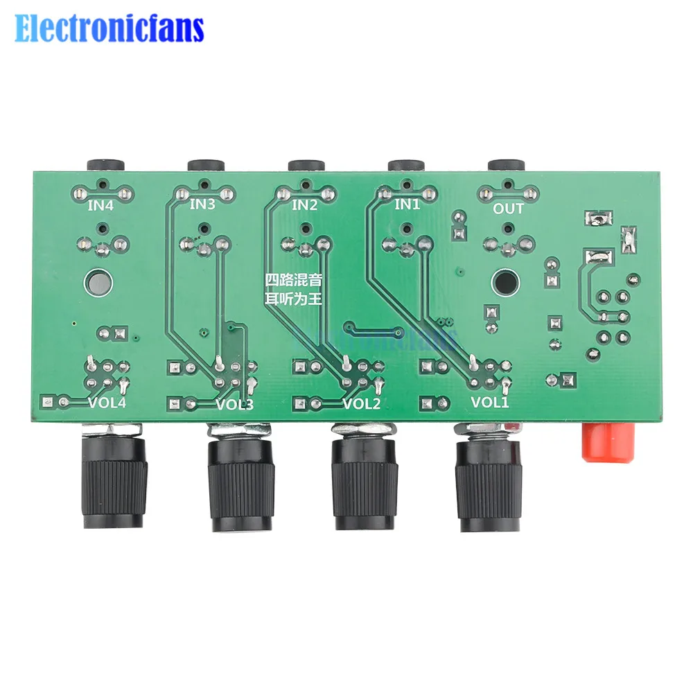 DC 5V-12V AU-401 2/4 Channel Input 1 Channel Output Audio Signal Mixing Board Module Sound Mixer Stereo Control Amplifier Board