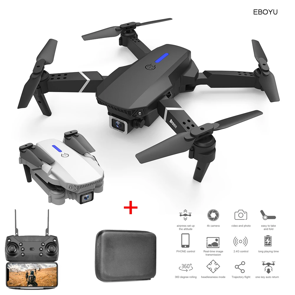 EBOYU E525/E88 RC Drone 2.4Ghz 4K /1080P WiFi FPV RC Drone Dual Cams Altitude Hold One-Key-Return Foldable RC Quadcopter Toy RTF