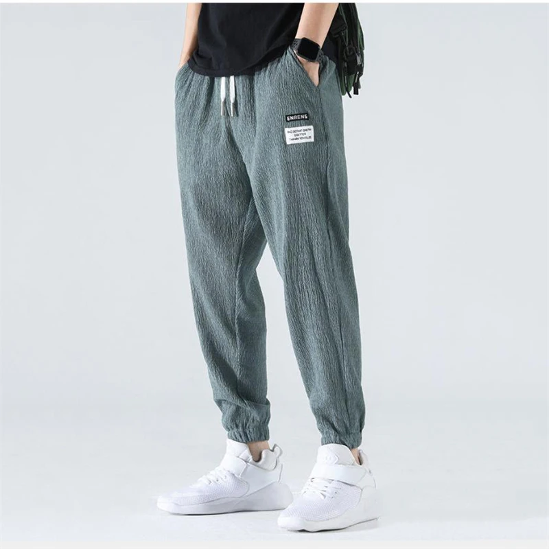 Harem Pants Men Summer Fashion Hip Hop Style Ice Silk Outdoor Comfort Jogger Trousers Elastic Waist Baggy Leisure Plus Size 2021