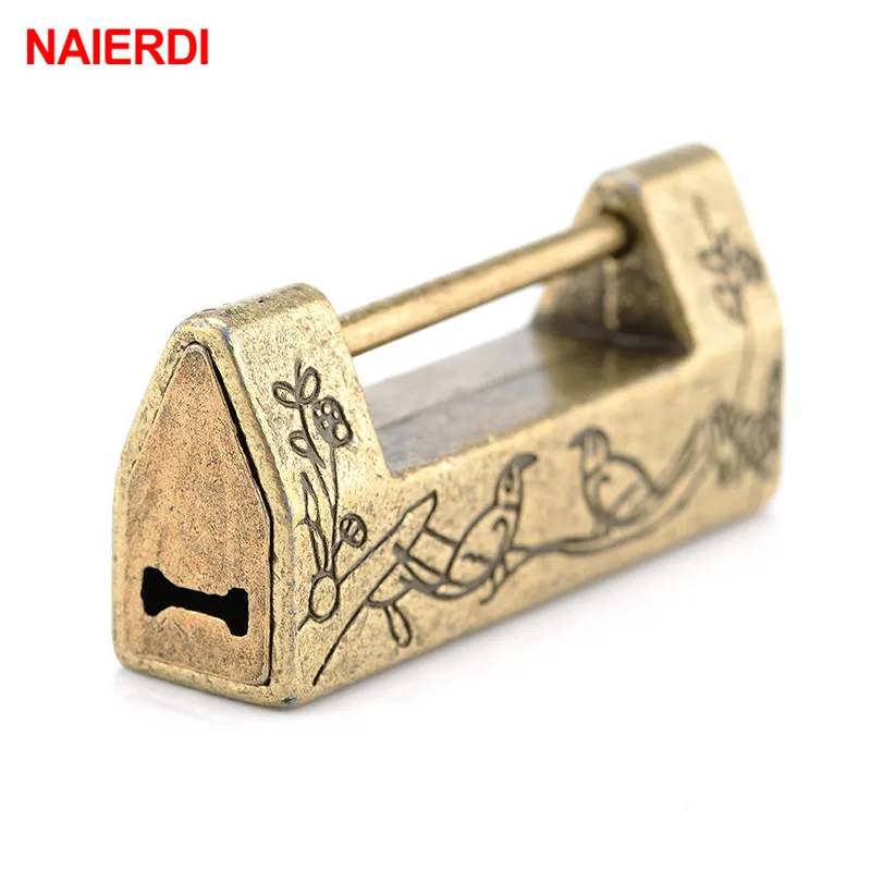 NAIERDI Çinko Alaşım Çin Eski Kilit Vintage Antika Kilit Retro Keyer Mavi-yeşil Asma Kilit Takı Ahşap Kutu Asma Kilit Bavul Çekmece