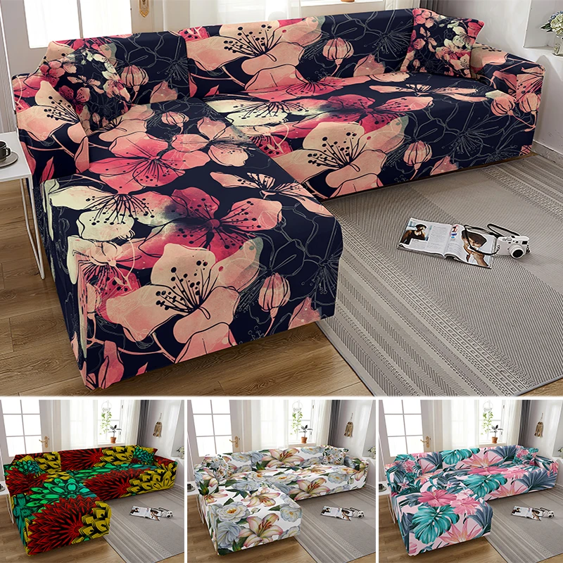 

L Shape Sofa Cover Floral Print Elastic Combination Couch Covers Stretch Slipcovers Furniture Protector For Living Room