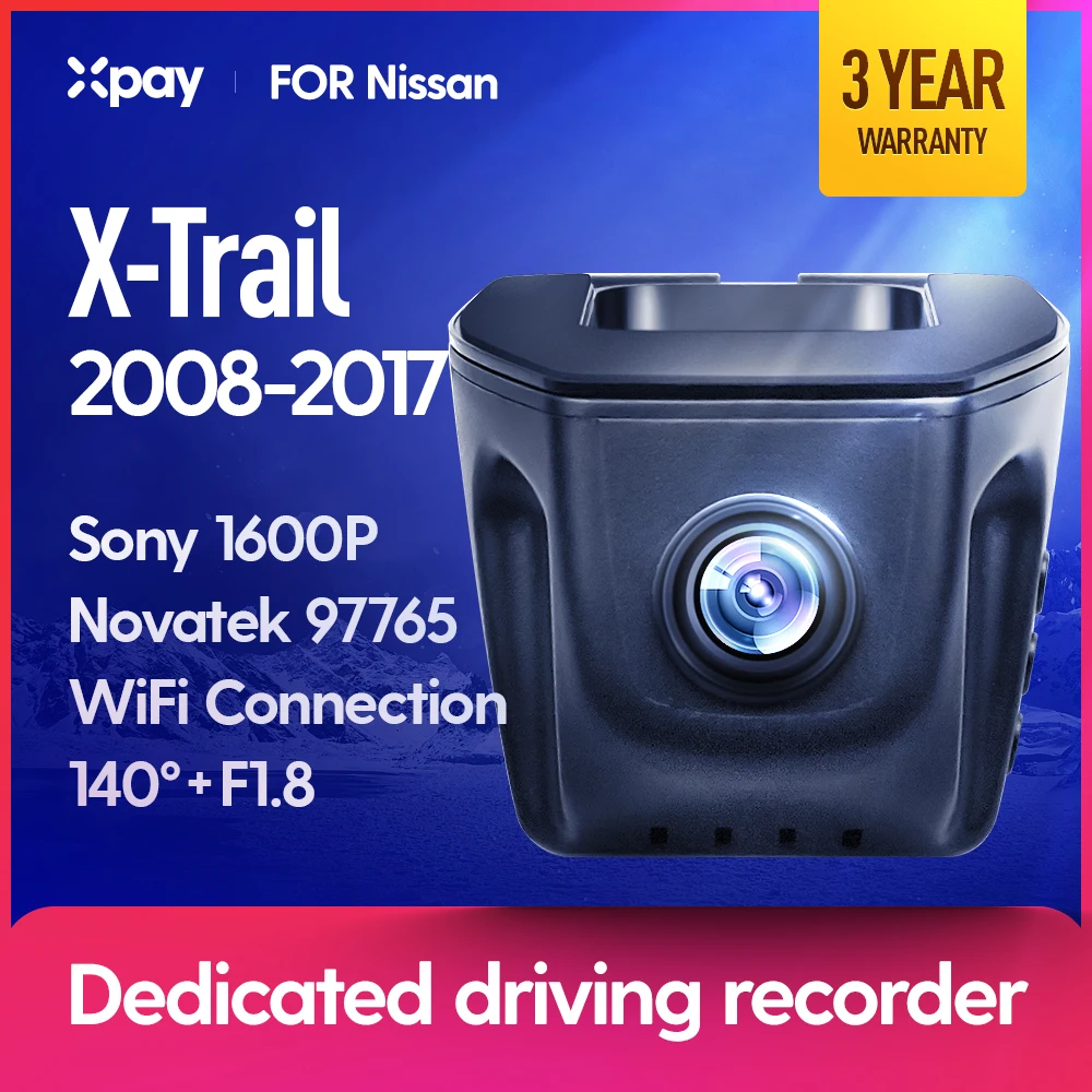 

XPAY видеорегистратор DVR X1 Pro Подходит для Nissan X-Trail 2008 2009 2010 2011 2012 2013 2014 2015 2016 2017 фронтальная и задняя двойная запись вождения HD камера 1600P HD ночное видение