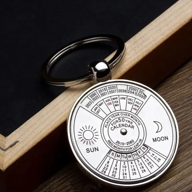 Perpetual Calendar Keychain Best Gift 2010 To 2060 Years Calendar Keyring Car Pendant Creative Metal Key Chain Gift for Men