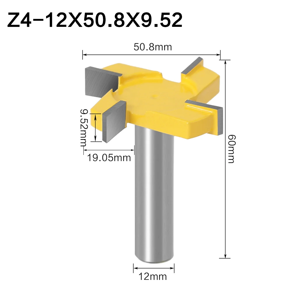 1pc 6mm 8mm 12mm Shank 4 Edge T Type Slotting Cutter Woodworking Tool Router Bits For Wood Industrial Grade Milling Cutter