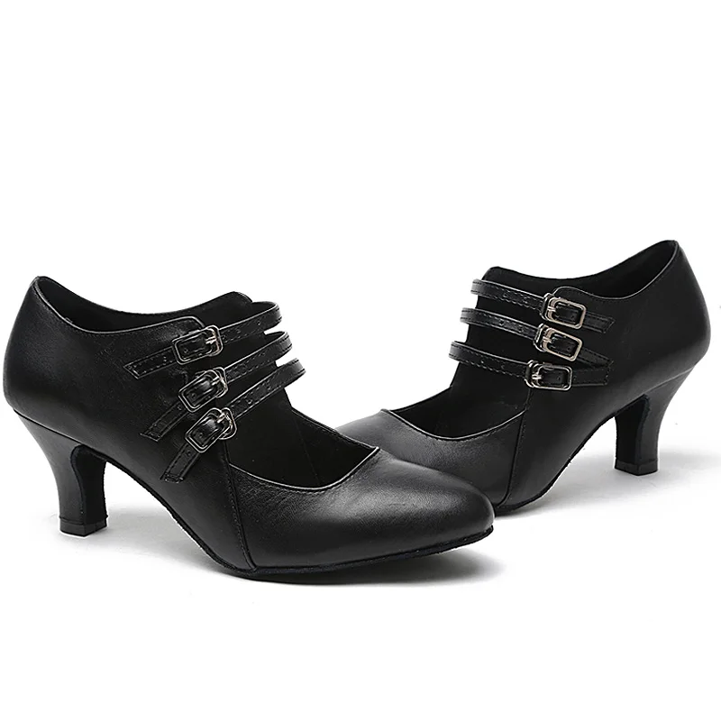 Jufancy Sapatos de Dança Latina para Mulheres, Saltos Altos para Salão de Baile, Jazz Dance, Salsa, Preto, Salto Baixo
