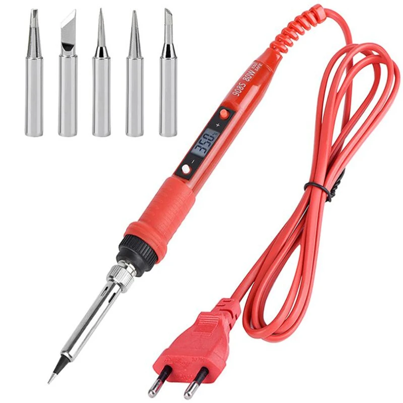 220V  80W  Digital display EU Adjustable Temperature Electric Soldering Iron with 6 Welding tip free shipping