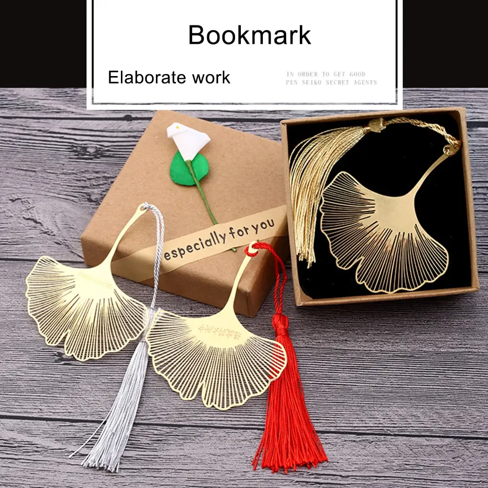 Festival Vintage Chinese Style Gold Metal Hollow Gift Ginkgo Leaf Tassel Bookmark Book Folder Party Decoration Christmas Gift