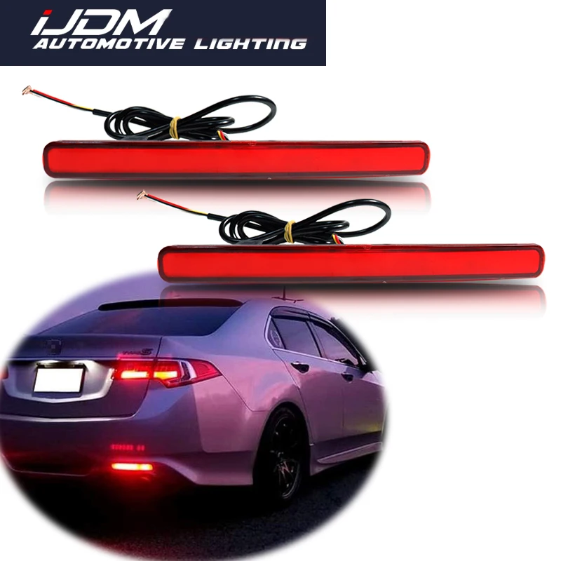 

iJDM For 2009-2014 Acura TSX (Euro Accord) Red LED Bumper Reflector Lights, Function as Rear Fog Lights Brake/Tail lights 12V