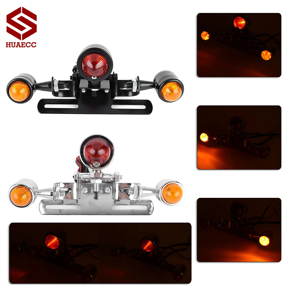 Motorcycle Accessories Scooter modified Retro LED Taillight Rear Brake Tail Light Blinker with License Plate Mount