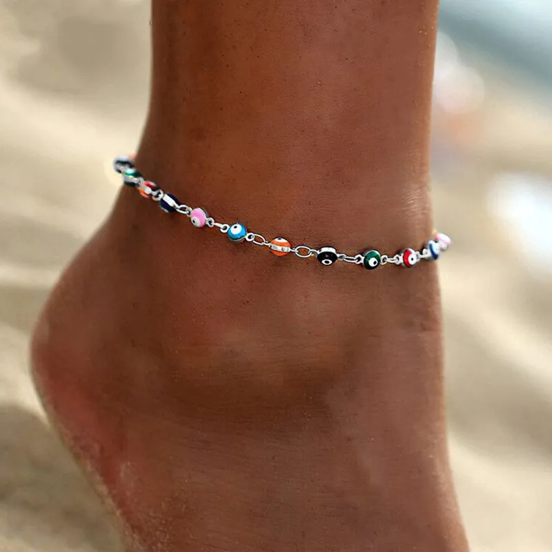 Bohemian Turkish Eyes Beads Anklets For Women Summer Ocean Beach Accessories Evil Eye Pendant Ankle Bracelet Jewelry Gift