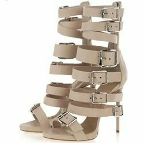 Women Buckle Straps Cut out Sandals Gladiator Belt Fasten Heels Open toe Thin Heels Back Zipper Party High Heels Sandal Booties