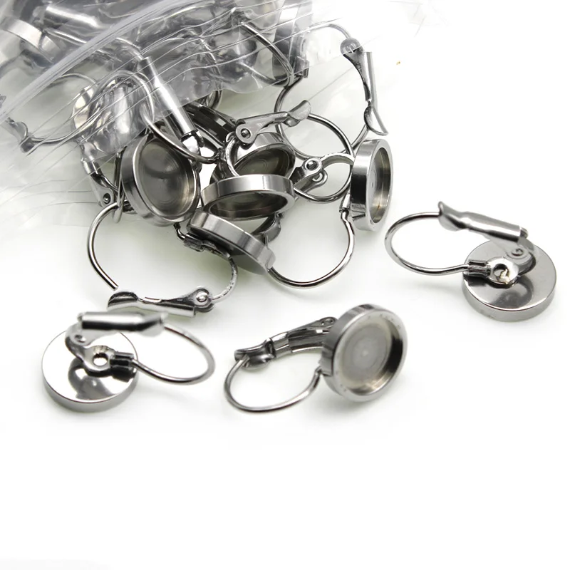 316 Stainless Steel French Lever Earrings Hooks Blank Base Setting Fit 6 8 10 12 MM Cabochons Earring Studs for Jewelry Making