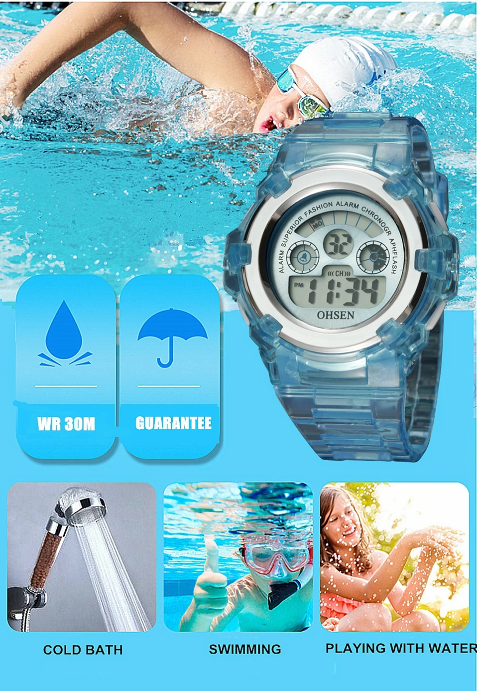 Relojes digitales para niños y niñas, pulsera deportiva de silicona verde a prueba de agua, cronómetro con alarma, relojes electrónicos