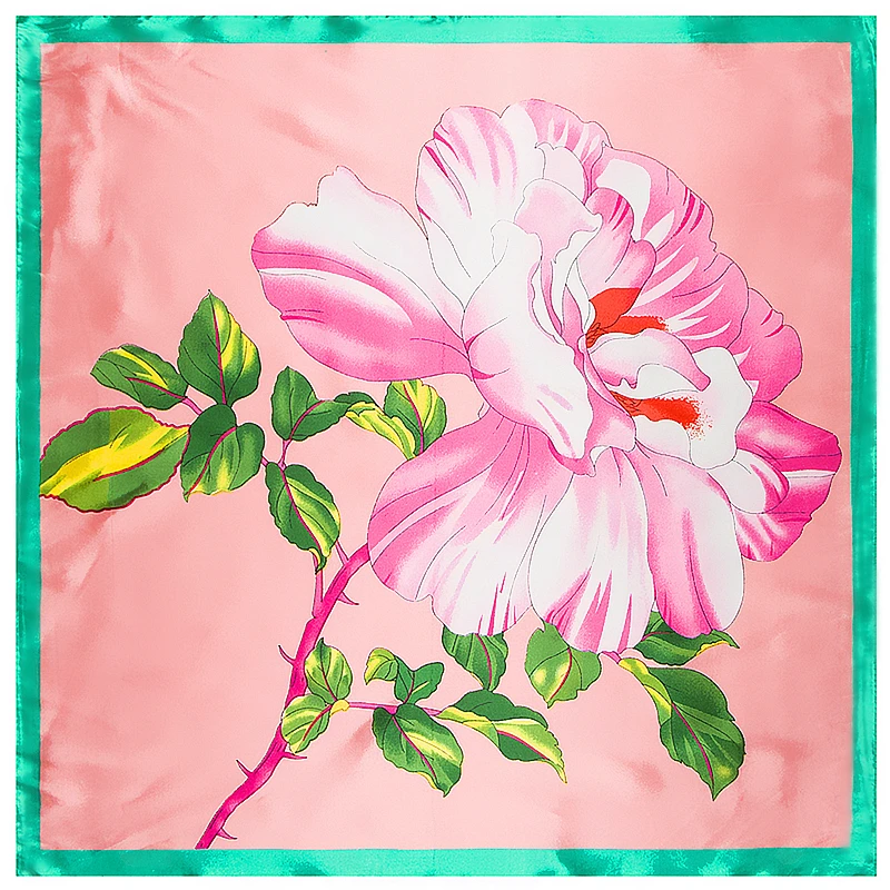 France 60cm Spring New Versatile Rose Flower Women\'s Imitation Silk Business Leisure Small Scarf Occupation  Small Square Towel