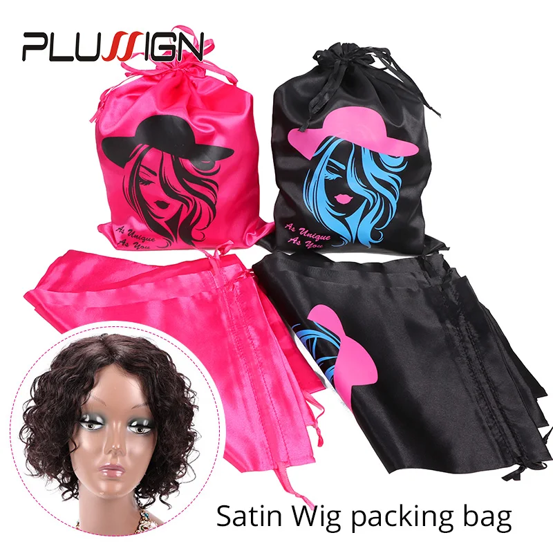 1Pcs Black Drak Pink 25*35Cm Satin Packaging Wig Storage Bags For Hair Bundles Soft Silk Customized Logo Drawstring Hair Bag