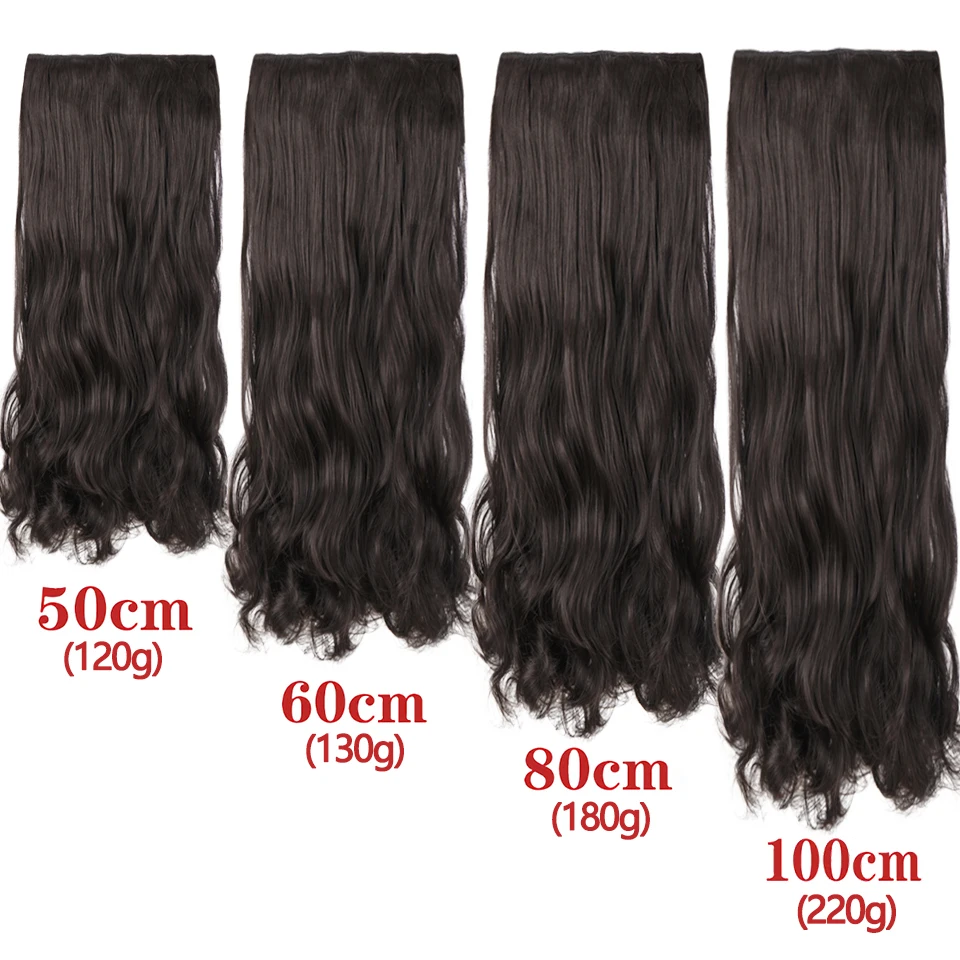 SHANGKE Synthetic Long Wave Clip In Hair Extension Heat Resistant Wavy Hairpiece High Temperature Fiber False Hair