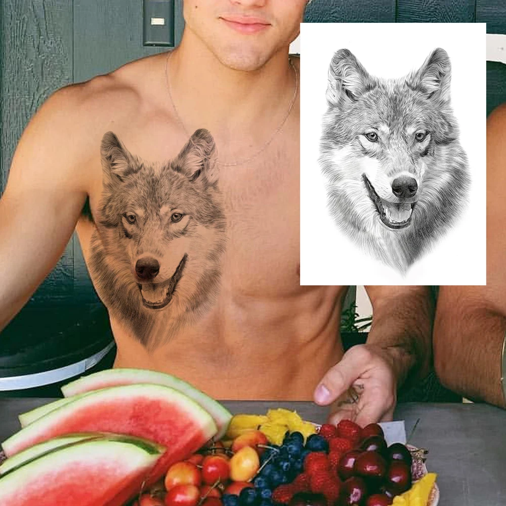 Transferable Black Wolf Temporary Tattoos Sticker For Men Adult Realistic Fake Tatoos Washable Painting Paste Tatoo For Party