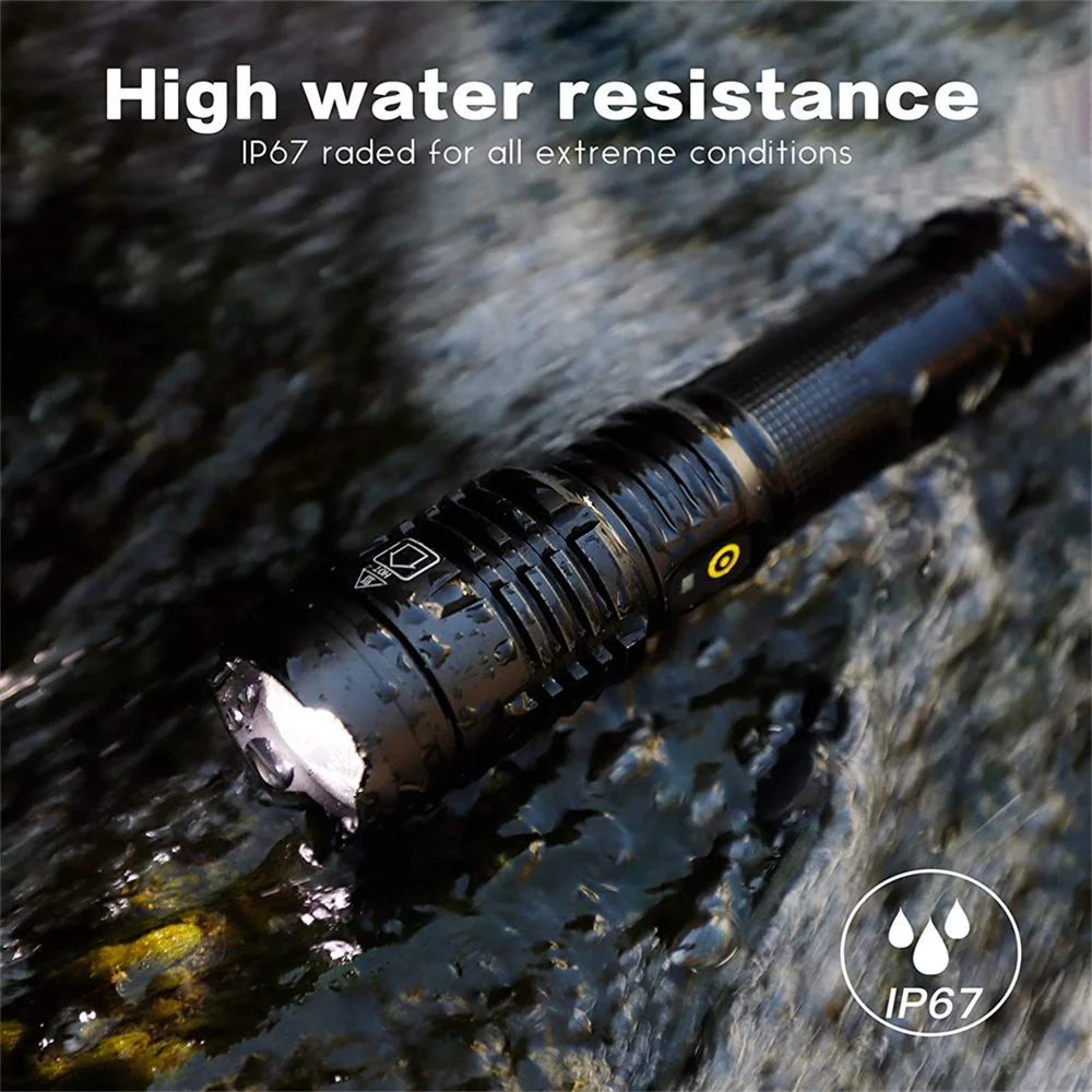 300000LM LED Tactical Flashlight Most Powerful XHP70.2 Torch USB Rechargeable XHP50.2 Hand Lamp Zoom Camp Lantern For  Outdoor