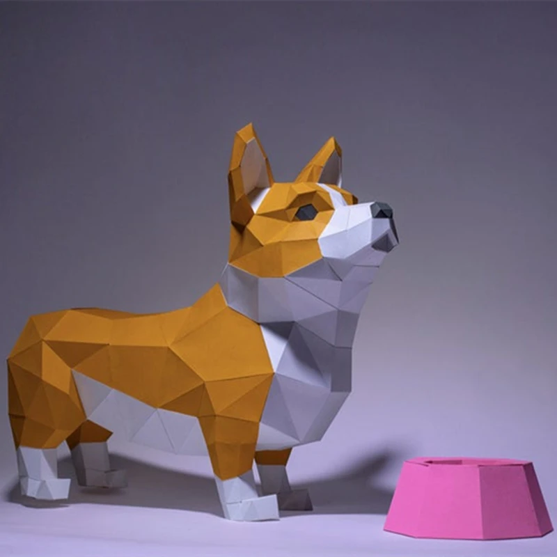 

Бумажная 3d-поделка Corgi, оригами, низкая поли-бумага, животные, скульптура, собака, бумажная модель, украшения для дома, подарки для взрослых