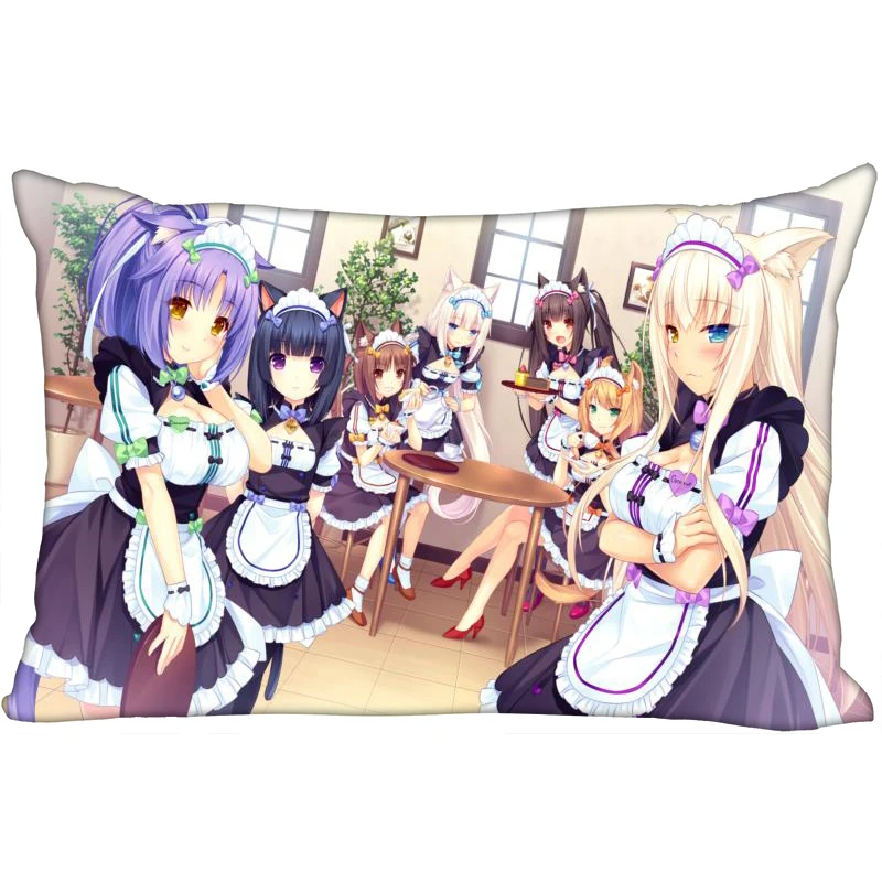 New Custom Nekopara Anime Pillowcase Satin Fabric Pillow Cover Rectangle Zipper Pillow Cases Home Office Wedding Decorative