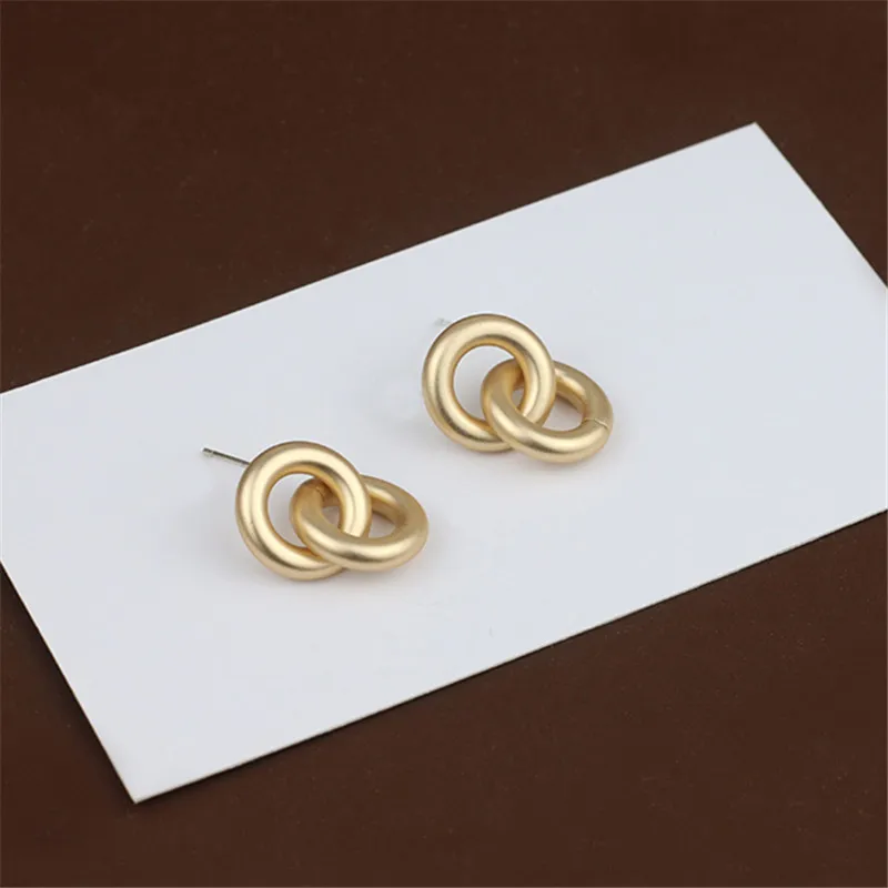 Kshmir S925 Needle Brass Metal, Simple Stud Earrings Round Earrings Simple Jewelry Serial Double Circle Metal Women Geometric