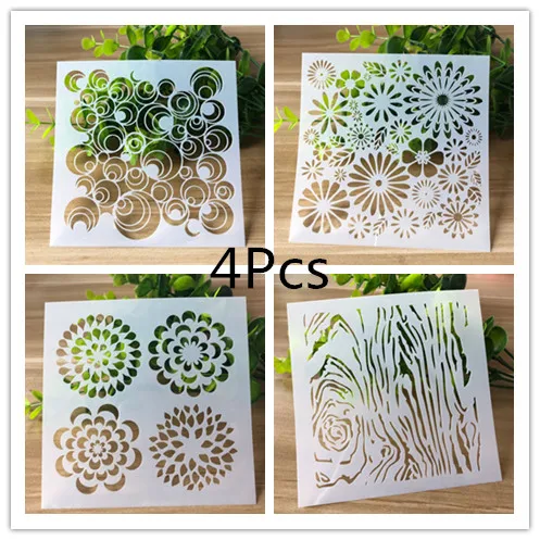 4pcs 13* 13cm DIY flower Stencils Painting Scrapbook Coloring Cake decorating, sugar powder sieve, printing mold printing