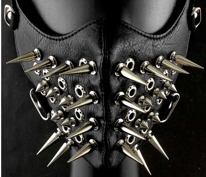 Cool Long Spike Studded Steampunk Leather Thick Cotton Winter Mask Biker Rock and row long spikes Performance cosplay party mask