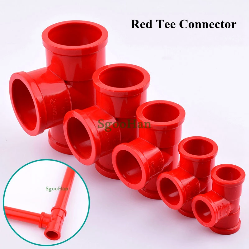 

1~5pcs ID 20/25/32/40/50mm UPVC Pipe Tee Connector Fittings Irrigation System Water Supply 3 Ways Red Color Hard Tube Connectors