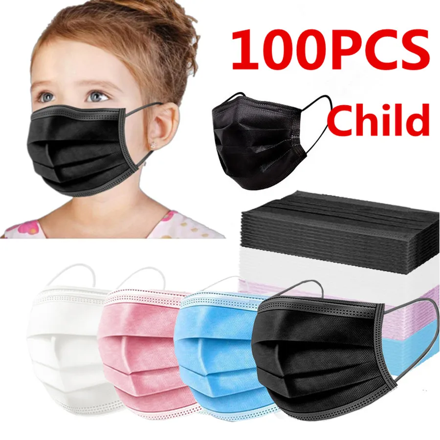 

Disposable Kids Mask For 4-12 Years Child Mouth Mask 3 Layer Protection Safe Breathable Black Pink Colorful Children Face Mask