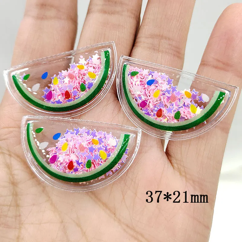 30pcs/lot  fruit Transparent Bling bling Flowing Patches Appliques for DIY Children Clip Accessories