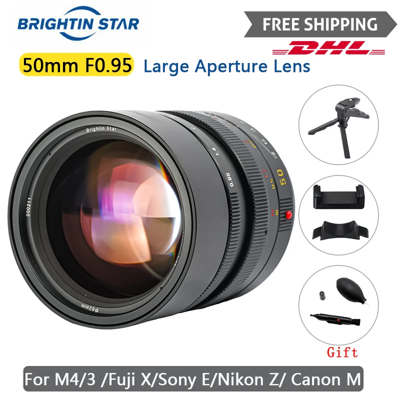 Brightin Star 50 мм F0.95 Полнокадровый объектив с большой диафрагмой ночная сцена микро одиночные Объективы для камеры для Fuji Canon Nikon Sony SIGMA L