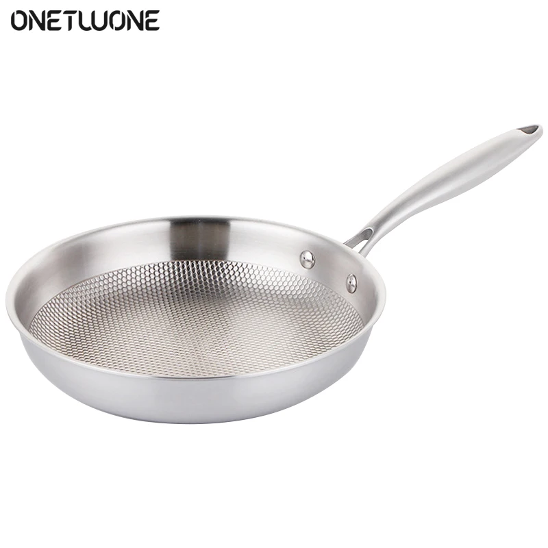 Frying Pan Stainless Steel Five-layer Pans Dot Texture Uncoated Non-Stick Pan Induction Compatible Kitchen Cookware