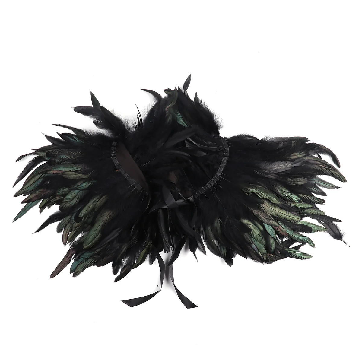 Feather Shrug Shawl Victorian Real Natural Feather Shoulder Wrap Cape Gothic Collar with Ribbon Ties for Cosplay Costume Party