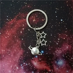 Planet Keychain Saturn Keyring, Space Theory Keychain, metal Keychain, Small Star Charm, Cute Christmas Gift