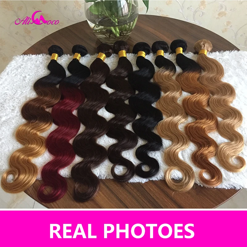 Tissage en lot brésilien Remy Body Wave ombré-Ali Coco, 100% cheveux naturels, 8-30 pouces, extensions capillaires, 3/4 pièces