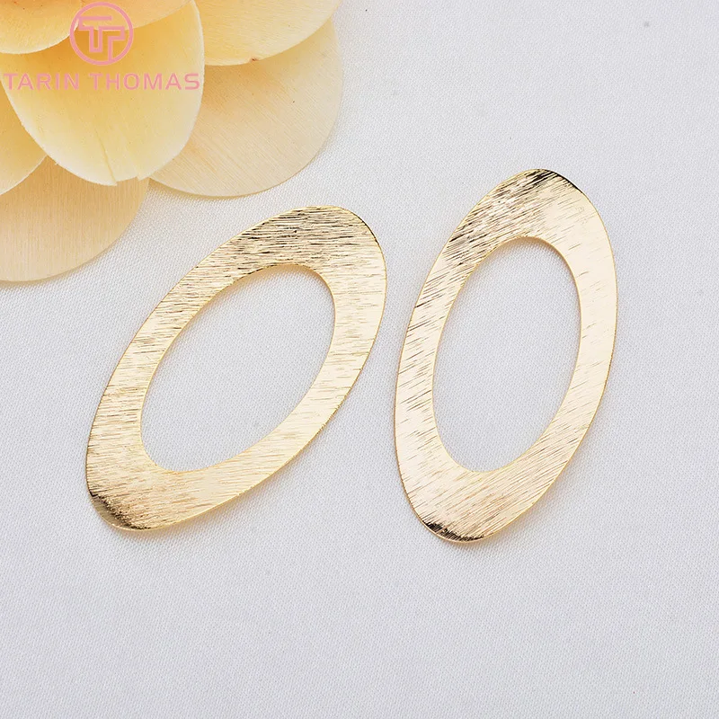 (1200)6PCS 24x46MM 24K Gold Color Plated Brass Oval Shaped Charms Pendants High Quality DIY Jewelry Making Findings