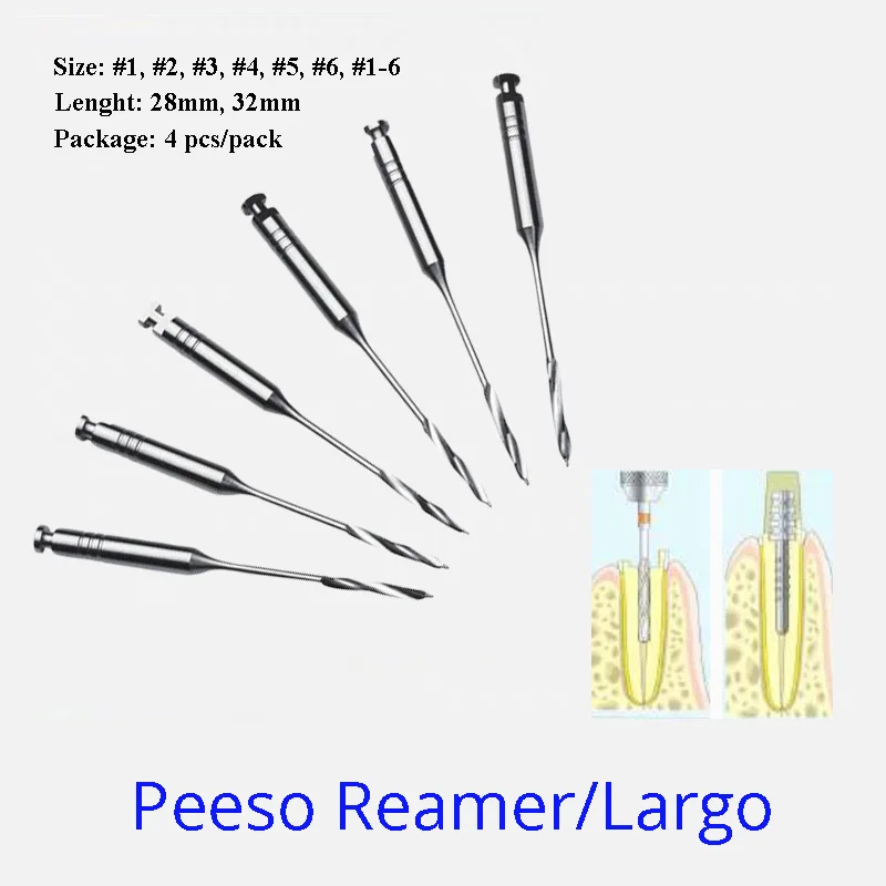 Dental Peeso Reamer 28mm/32mm #1-6 Single Size Stainless Steel Drill For Remove Root Canal Filling And Prepare Post Space