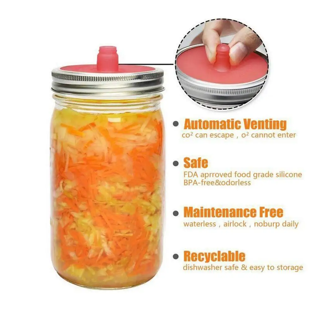 5Pcs Mason Jar Lids Silicone Lids with Sealed Ring Waterless Airlock Fermentation Lids for Sauerkraut Kimchi Pickles KitchenTool image 4
