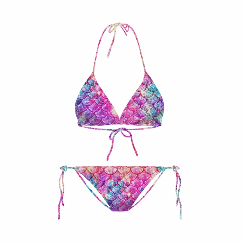 Cloocl sexy bonito feminino biquinis conjunto colorido escamas de peixe impressão 3d praia areia maiô cosplay biquinis verão feminino banho