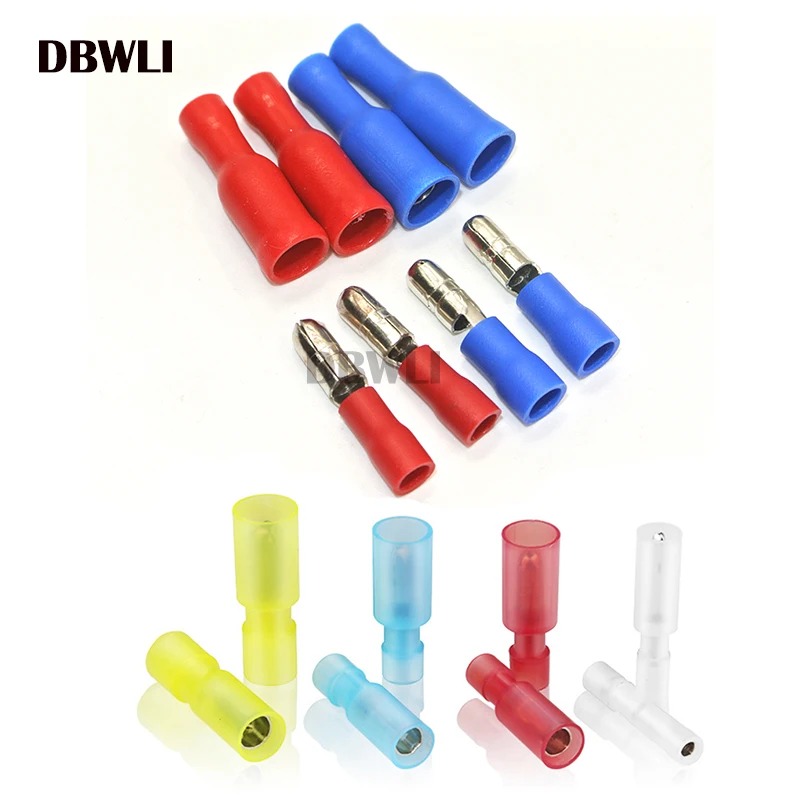 50Pcs Bullet Terminals Crimp Connector Elelctric Terminals for Wire Terminal Butt Splice Electrical Cable Conector