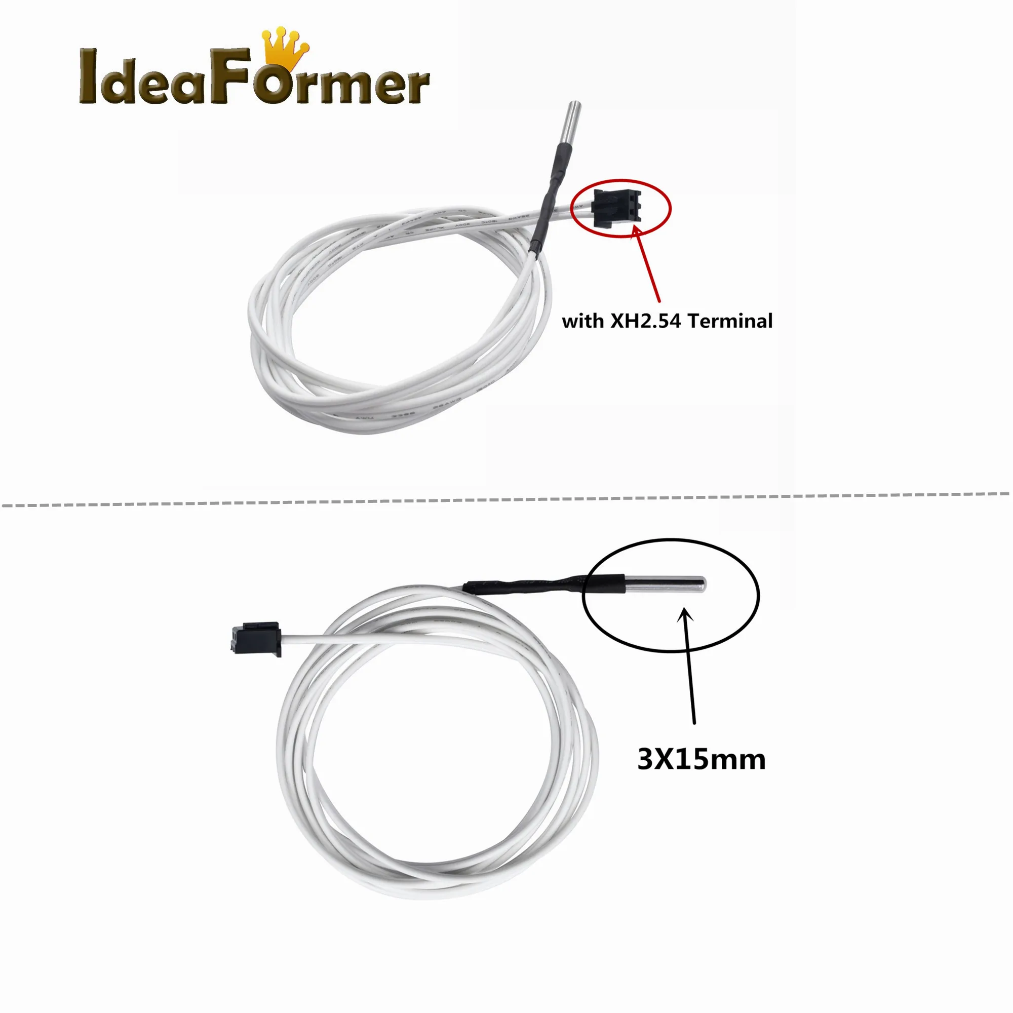 5Pcs For 3D Printer Parts High Temperature 350 ℃ Filament B3950 HT-NTC100K Thermistor Temperature Sensor Black XH2.54 Terminal