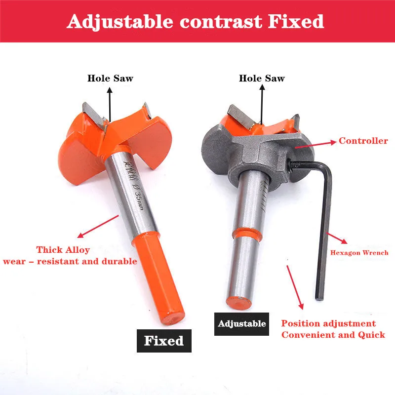 35mm Adjustable Carbide Drill Bits Woodworking Hole Saw For Power Tools Forstner Drill Bit Tungsten Carbide Wood Cutter Tools