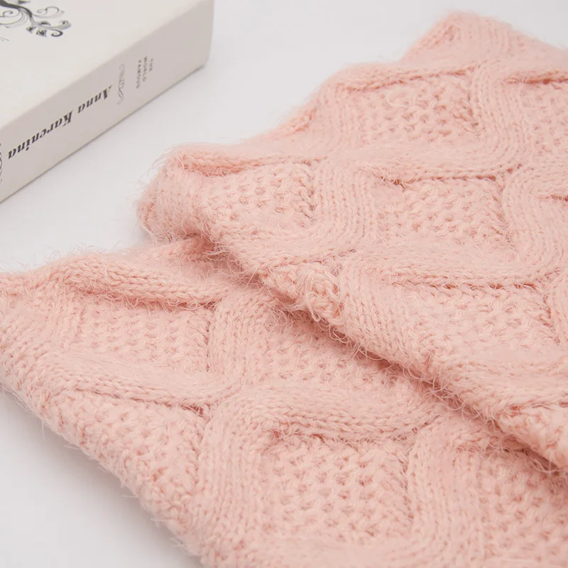 Chunky Circle Knitted Scarf for Women Thick Snood Acrylic Ring Pink Neckerchief for Lady Warm Winter Scarf